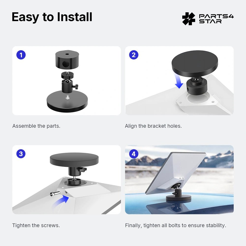 Starlink Mini Magnetic Mount with 360° Adjustable Ball Head, 12 Strong Magnets, Compatible with 2024 & 2025 OEM Pipe Adpter, Starlink Mini Accessories - Parts4Star