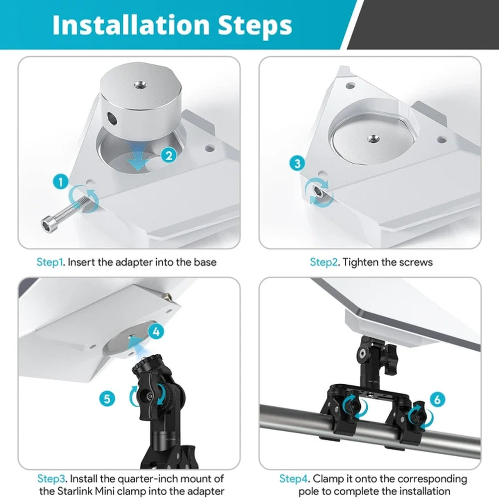 Starlink Mini Adjustable Dual-Clamp Mount Kit with 270° Rotation for RV Ladder & Tripod