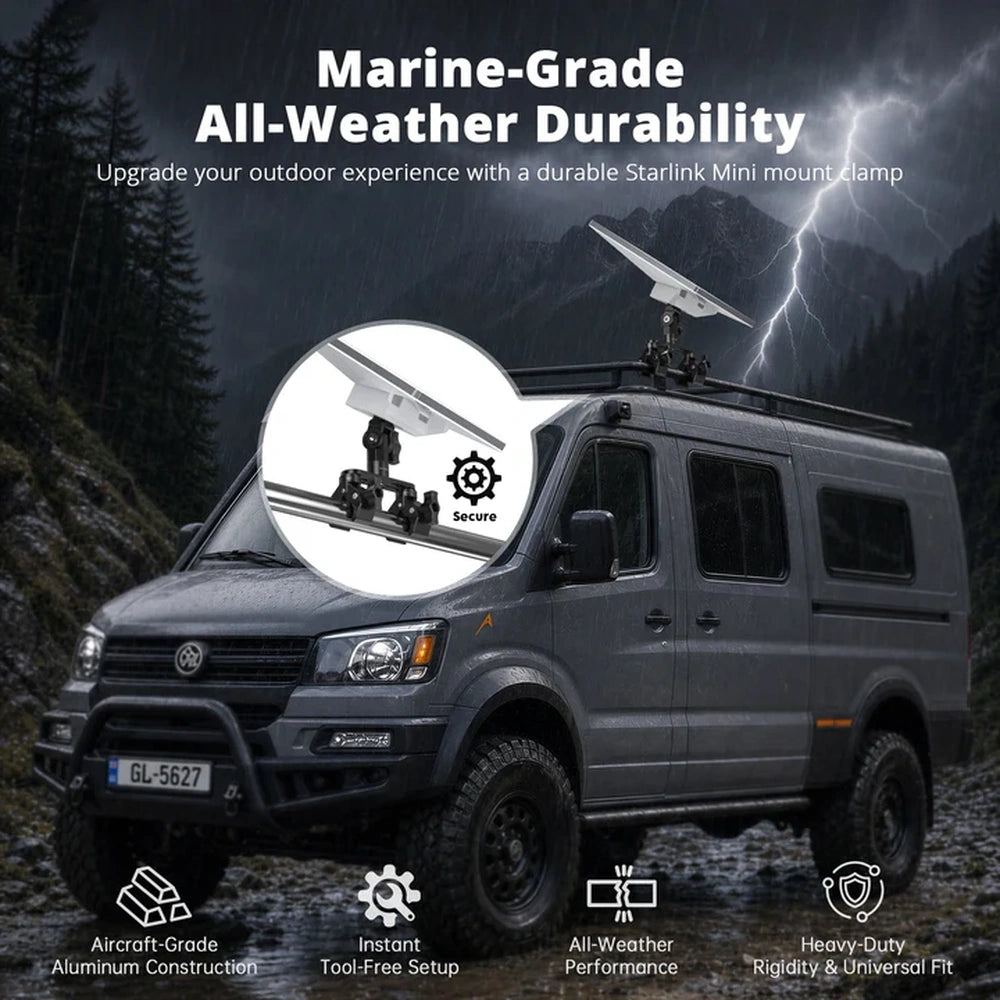Starlink Mini Adjustable Dual-Clamp Mount Kit with 270° Rotation for RV Ladder & Tripod