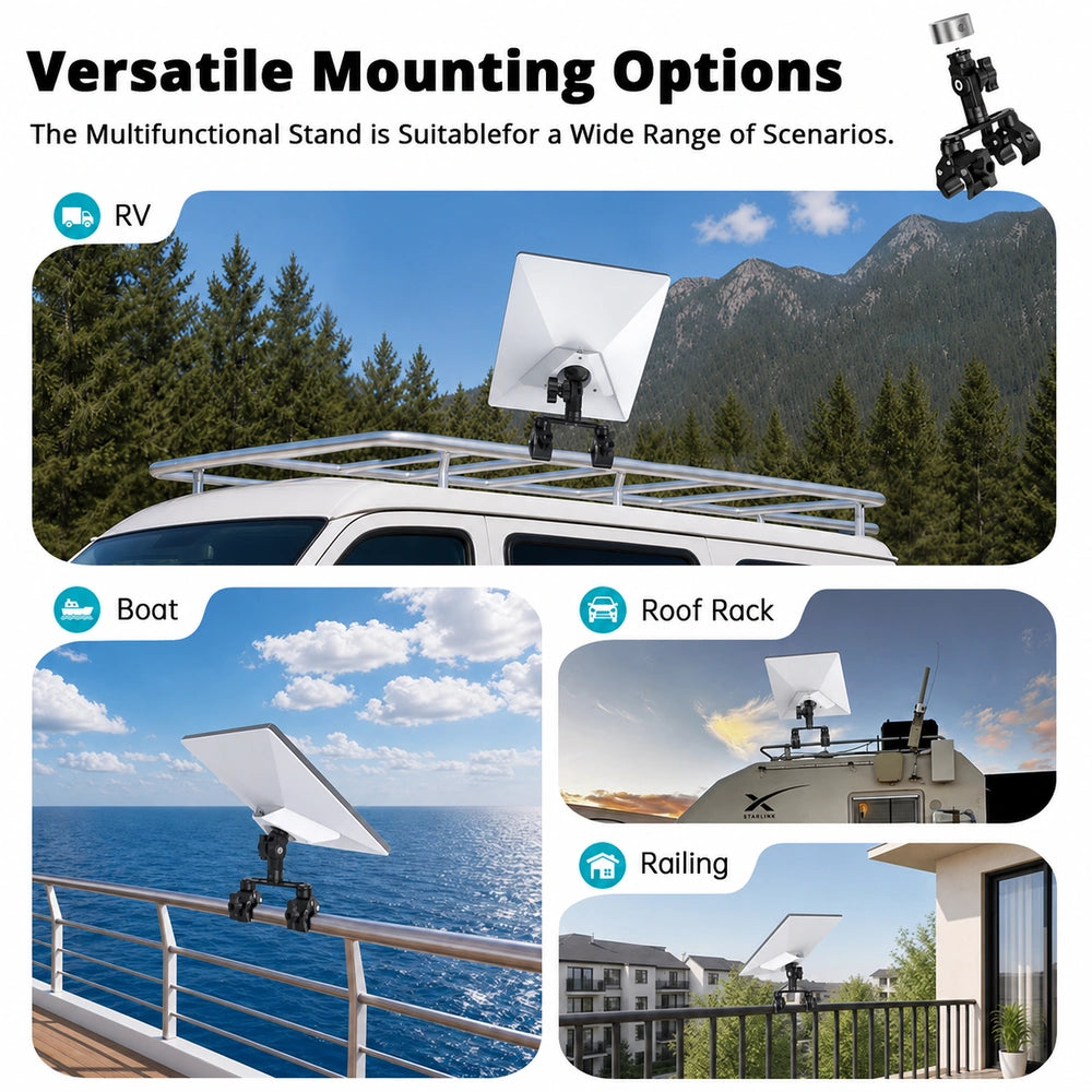 Starlink Mini Adjustable Dual-Clamp Mount Kit with 270° Rotation for RV Ladder & Tripod