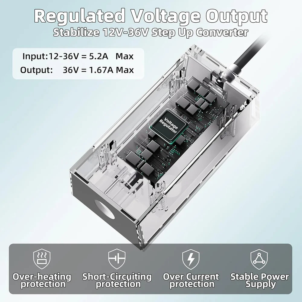 12V/24V to 36V DC-DC Step-Up Converter for Starlink Mini with DC Female Socket