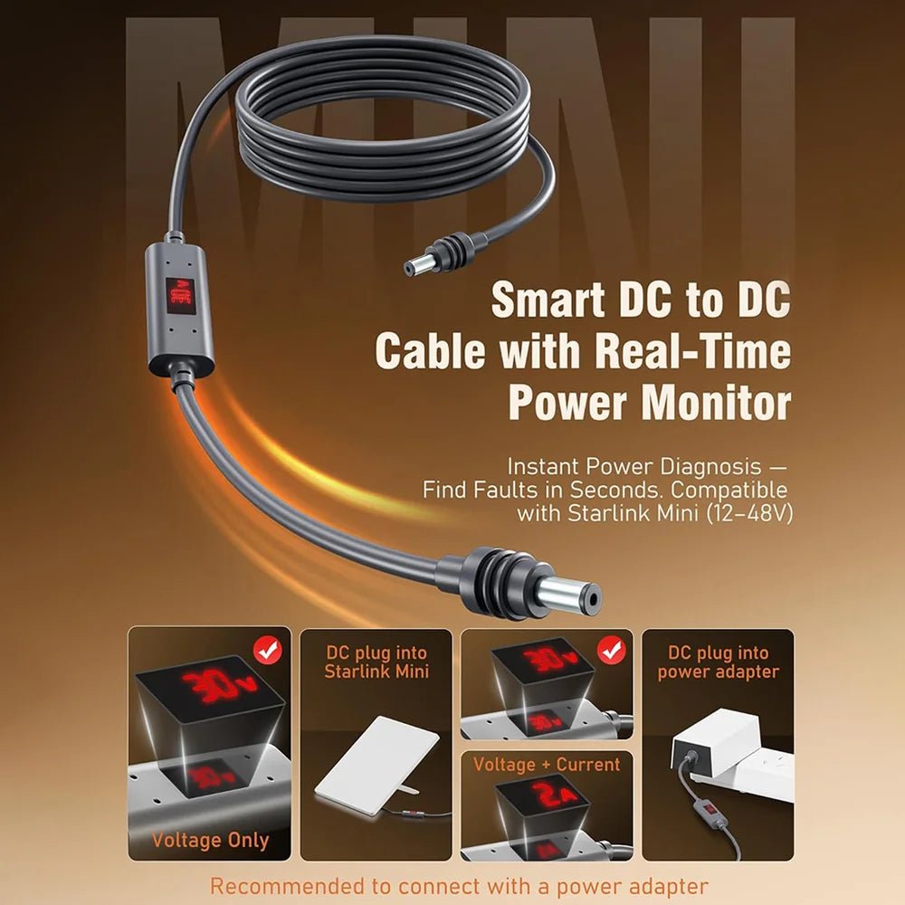 Starlink Mini DC Power Cable – Real - Time Voltage & Current Monitor - Parts4Star