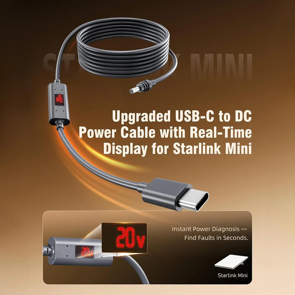Starlink Mini Type C to DC Power Cable – Real - Time Voltage & Current Monitor - Parts4Star