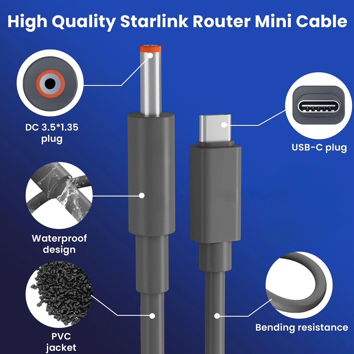 Starlink Router Mini USB-C to DC Power Cable