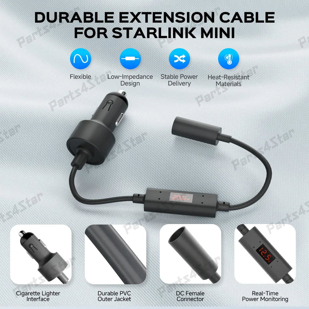 12V to 24V DC Step Up Converter with 60W Car Cigarette Lighter Adapter for Starlink Mini
