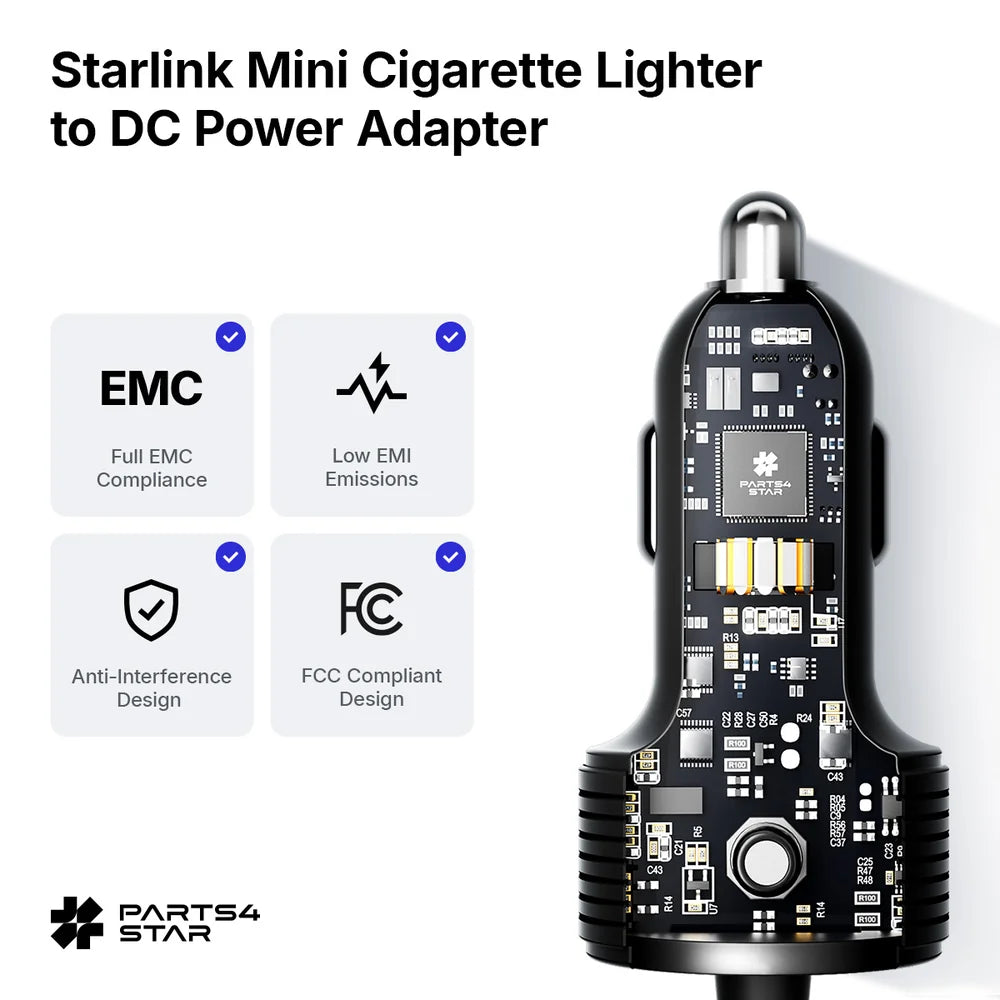 Starlink Mini 12V–24V Car Charger with DC Power Cable, Cigarette Lighter to DC Cord, Starlink Mini Accessories