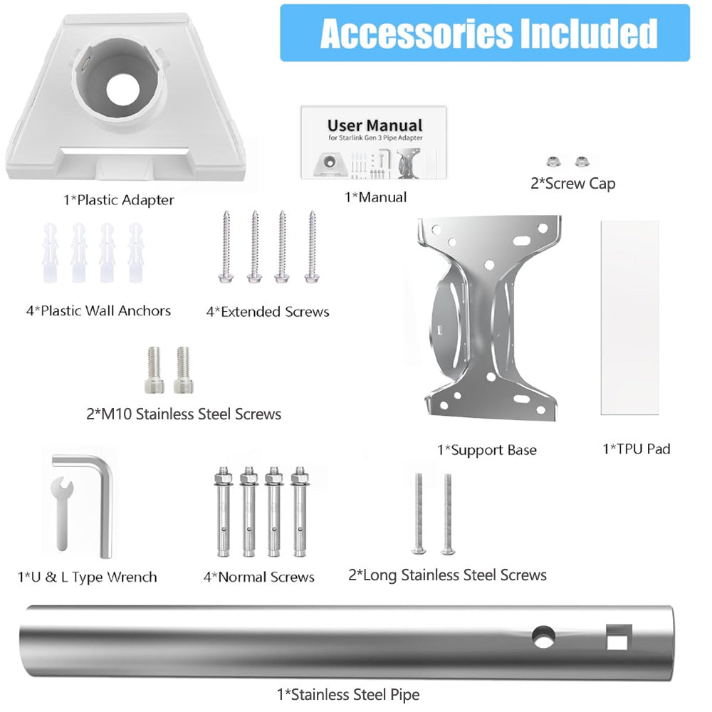 Starlink Gen 3 Straight Pipe Roof Mount Kit for Standard 4 / 4X