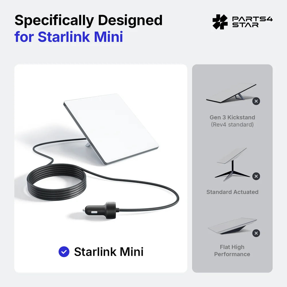 Starlink Mini 12V–24V Car Charger with DC Power Cable, Cigarette Lighter to DC Cord, Starlink Mini Accessories