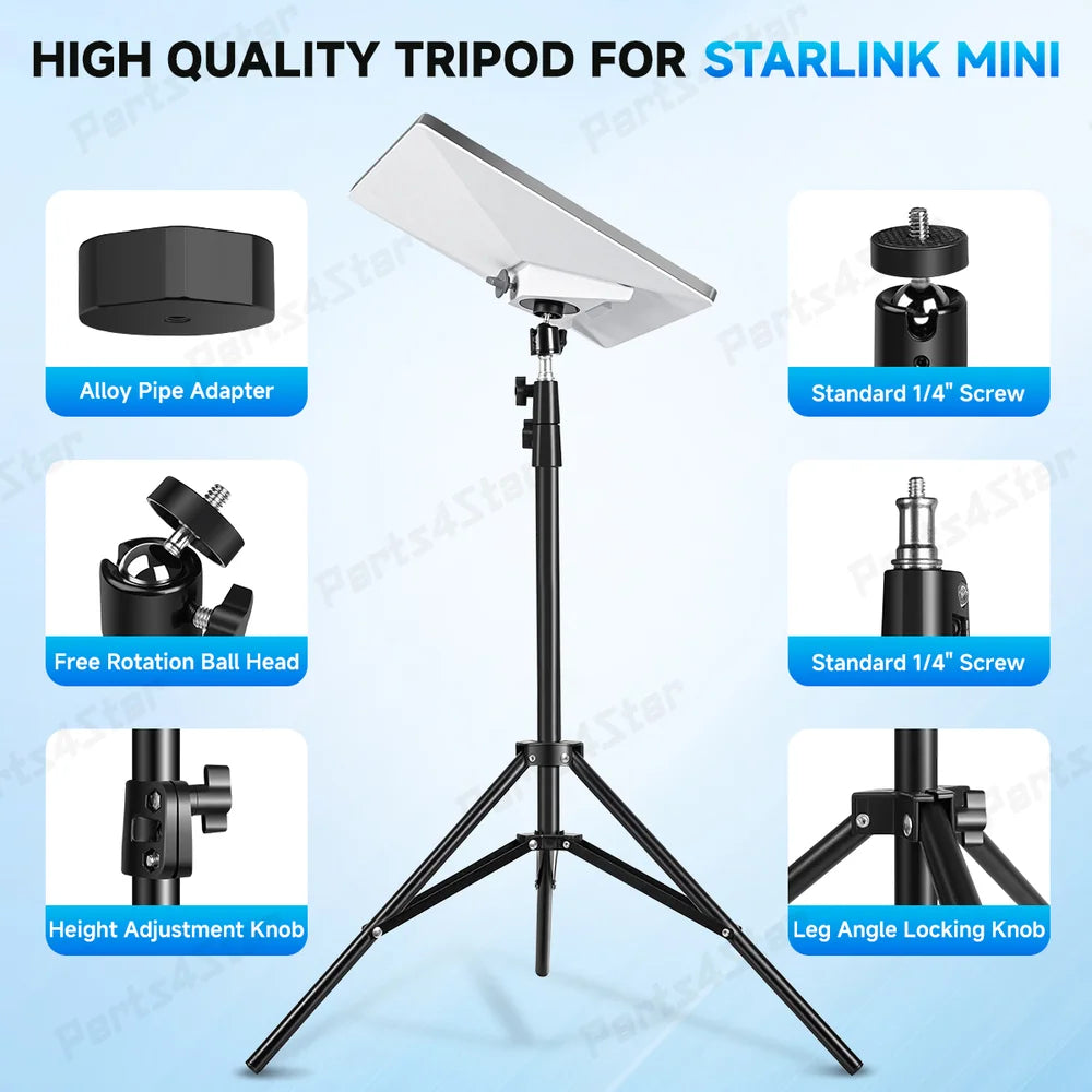 Adjustable Tripod Mount with 1/4″-20 Thread Pipe Adapter for Starlink Mini