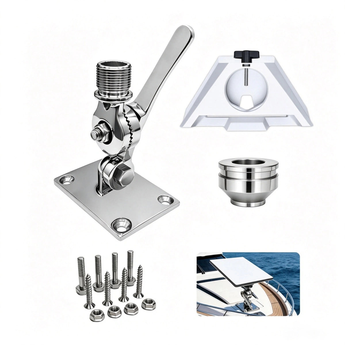 Starlink Mini 316 Stainless Steel Marine Ratchet Base with Pipe Adapter