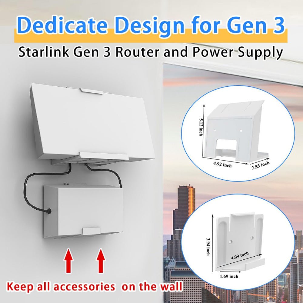 Starlink Gen 3 Router Power Supply Wall Mount Kit - No Drilling for Standard 4 / 4X - Parts4Star