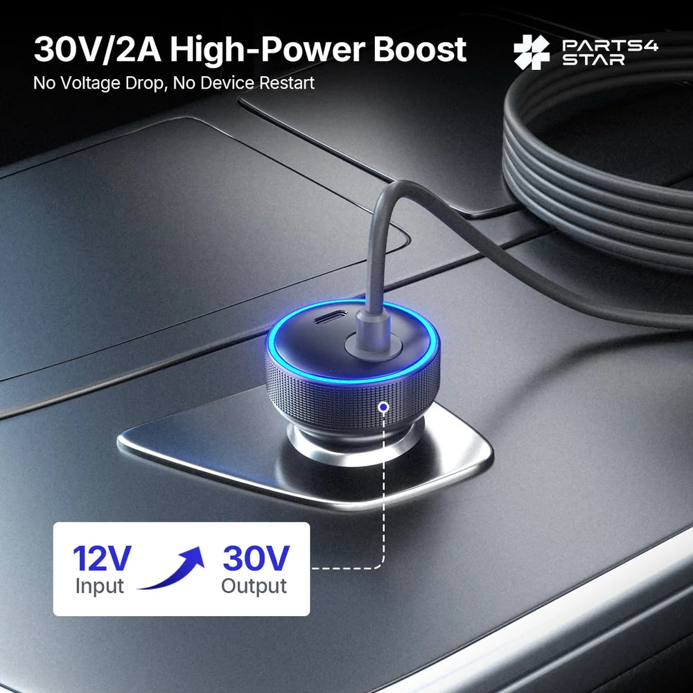 Starlink Mini Car Adapter12V/24V to 30V DC Step-Up Converter, 30W USB-C Car Charger with Blue Indicator Light, Starlink Mini Accessories
