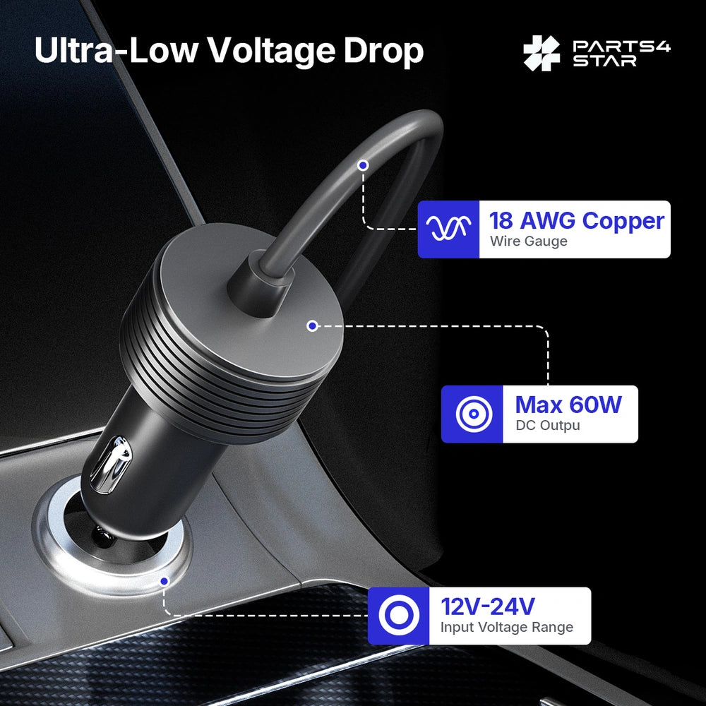 Starlink Mini 12V–24V Car Charger with DC Power Cable, Cigarette Lighter to DC Cord, Starlink Mini Accessories