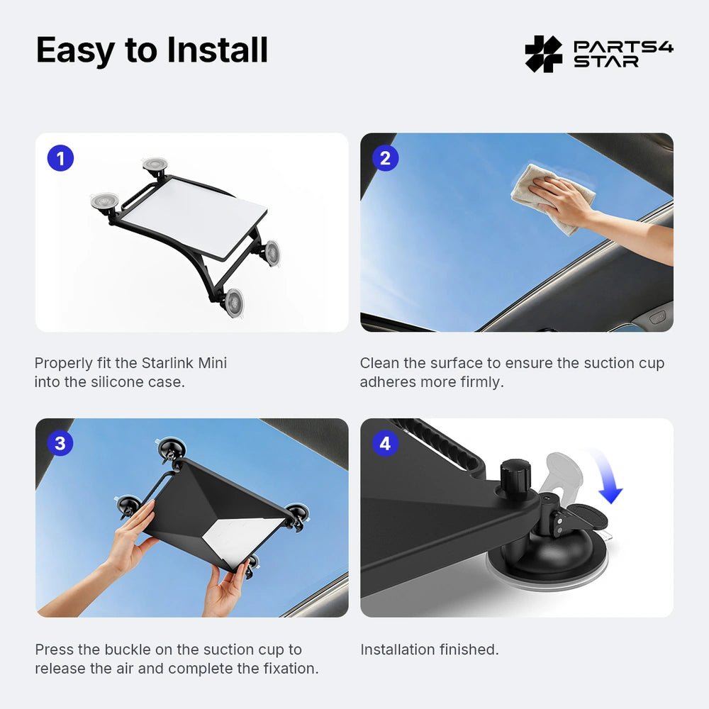 Starlink Mini Suction Cup Mount with Protective Silicone Case, Shock - Absorbing Car Mount, Starlink Mini Accessories - Parts4Star