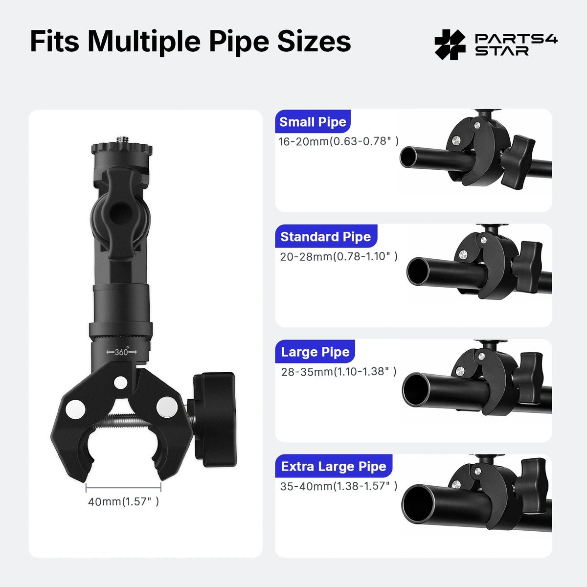 Starlink V5 Adjustable Dual-Clamp Mount Kit – 360° Rotation, 270° Tilt & 0.98" Sliding Arm for RV Ladder & Tripod - Parts4Star