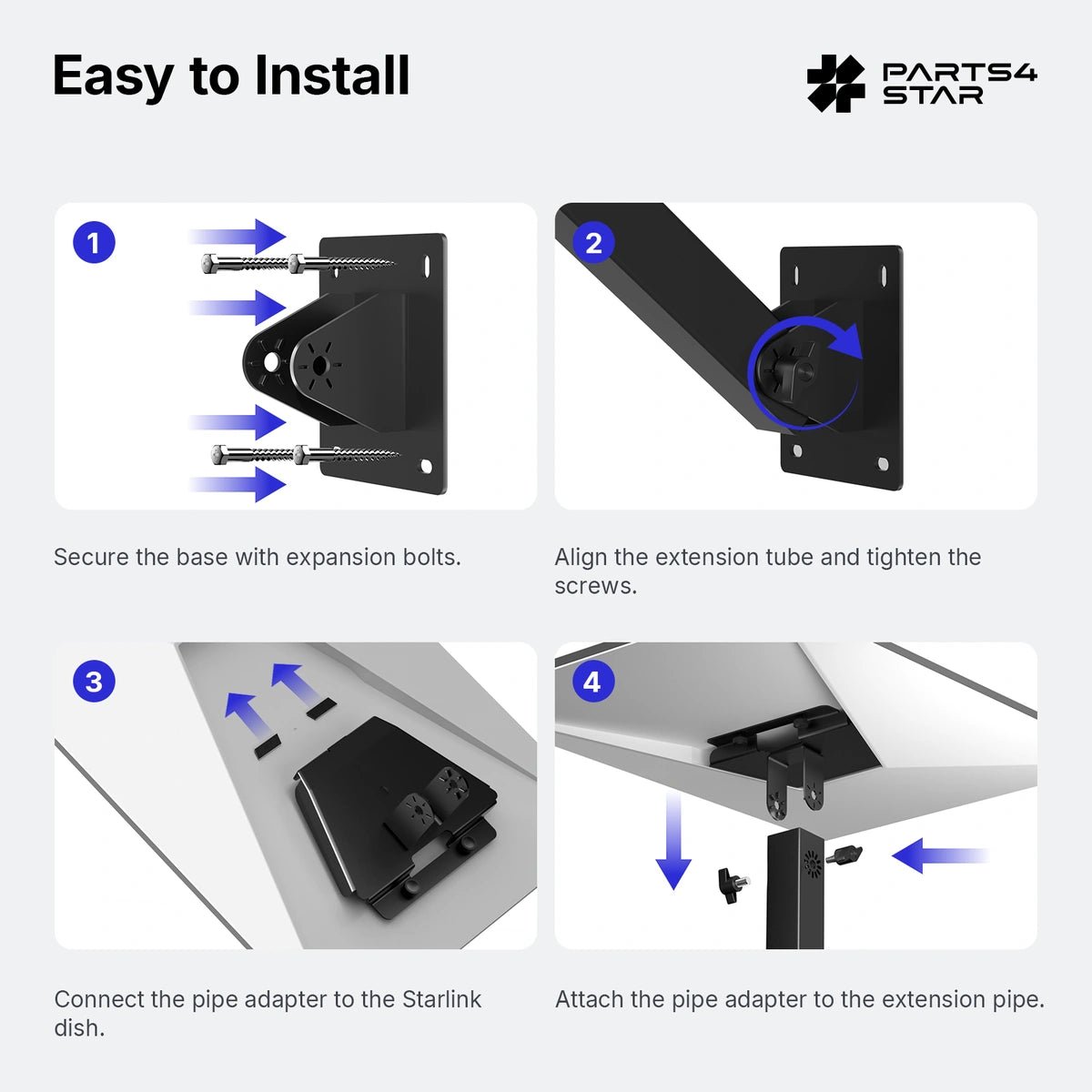 Starlink V4 Adjustable Wall Mount - 270° Tilt, for Standard Gen 3/V3/V4 - Parts4Star