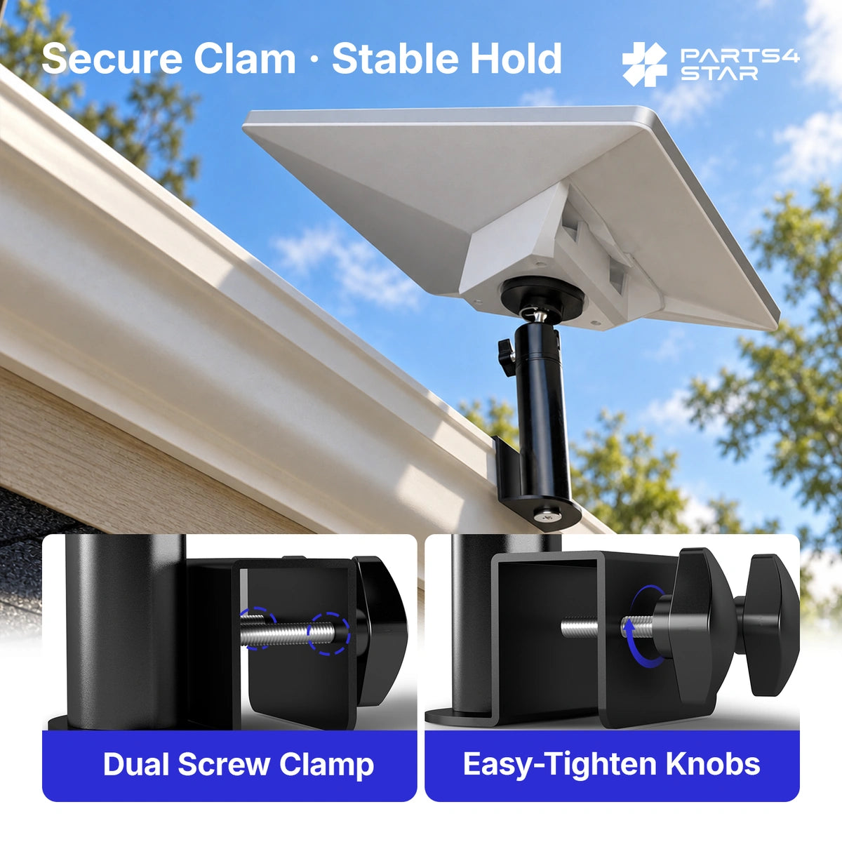 Starlink Mini Metal Gutter Mount with Screw Adapter – 360° Adjustable, No-Drill Dual-Screw Clamp