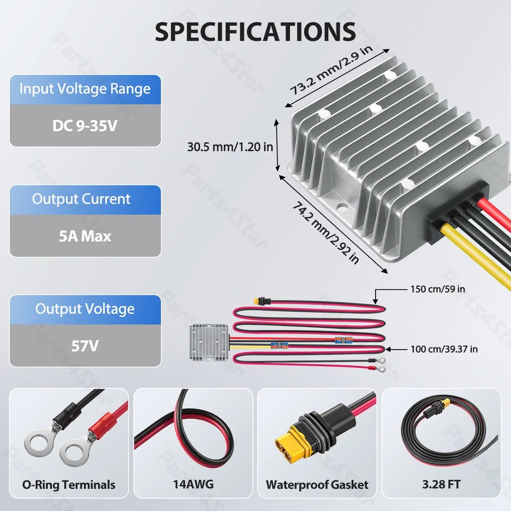 12V/24V to 57V DC Power Adapter for Starlink Gen 3 Performance - Ring Terminal - Parts4Star