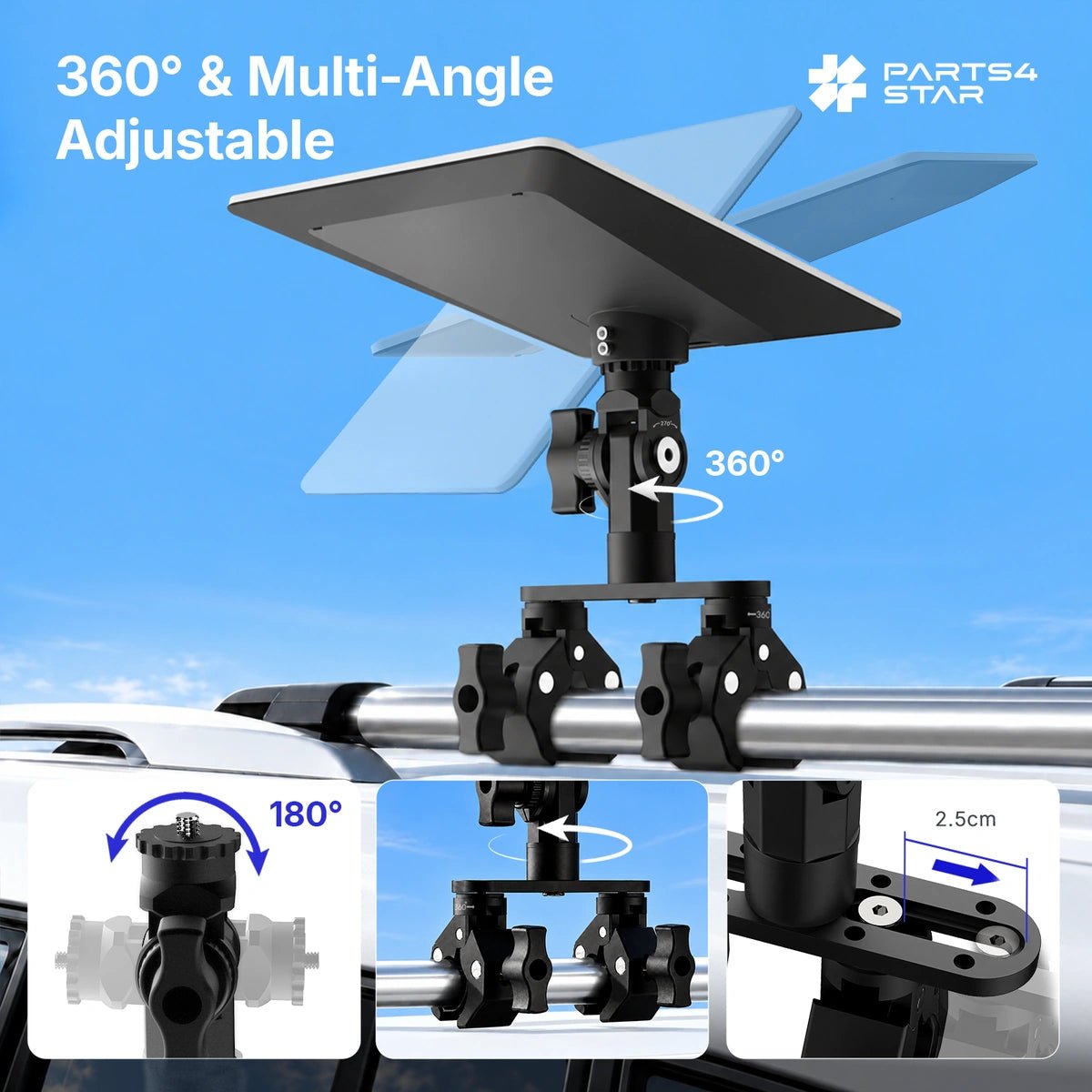 Starlink V5 Adjustable Dual-Clamp Mount Kit – 360° Rotation, 270° Tilt & 0.98" Sliding Arm for RV Ladder & Tripod - Parts4Star