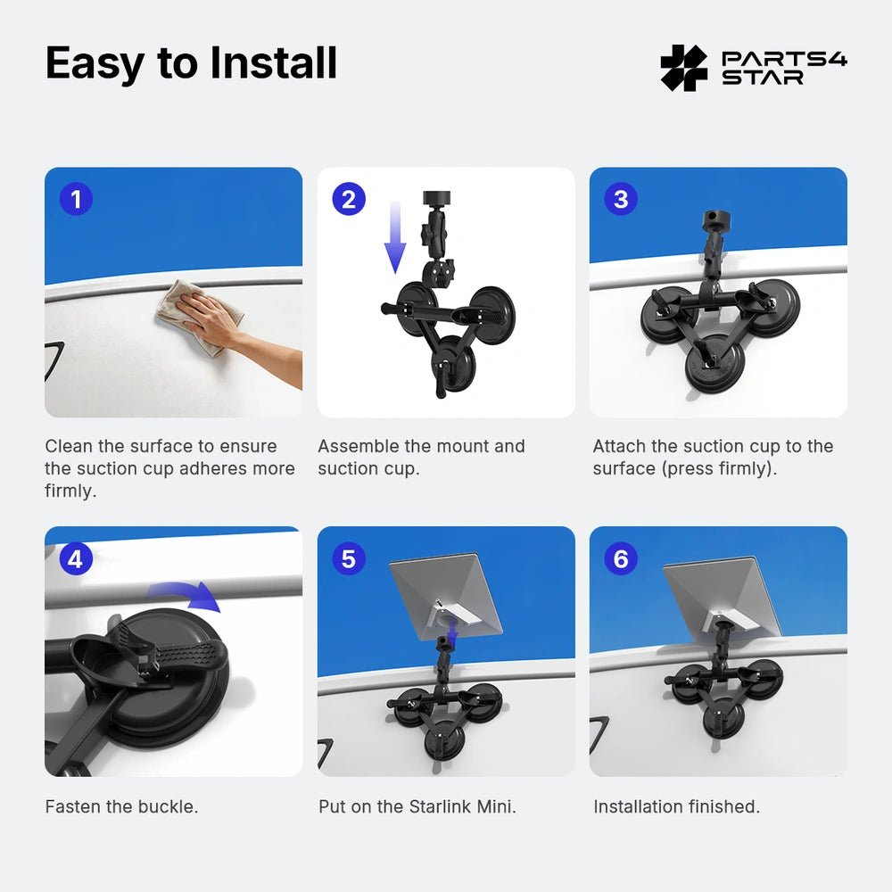 Starlink Mini Suction Cup Mount with Adjustable Angle, for RV, Car Windows & Sunroof - Parts4Star