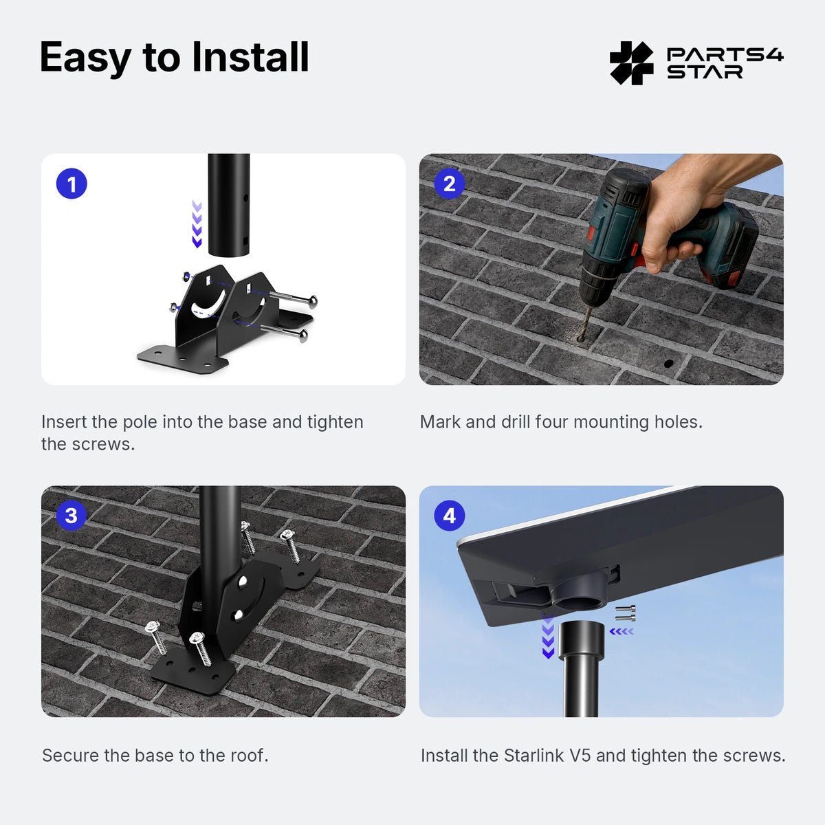 Starlink V5 Adjustable Roof Pole Mount Kit - Parts4Star