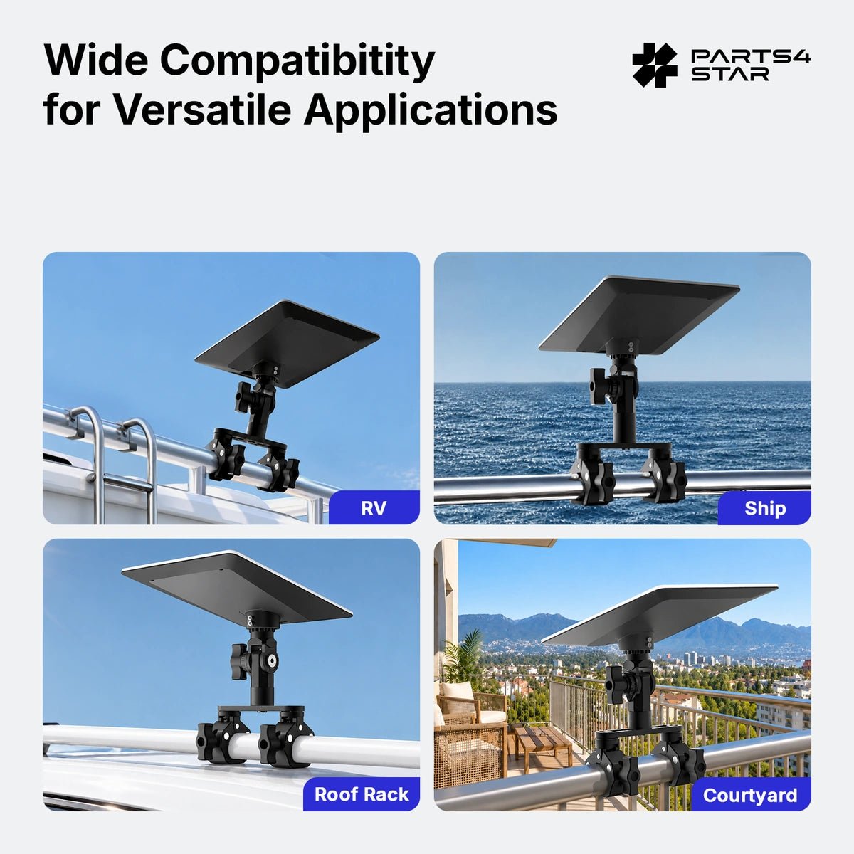 Starlink V5 Adjustable Dual-Clamp Mount Kit – 360° Rotation, 270° Tilt & 0.98" Sliding Arm for RV Ladder & Tripod - Parts4Star