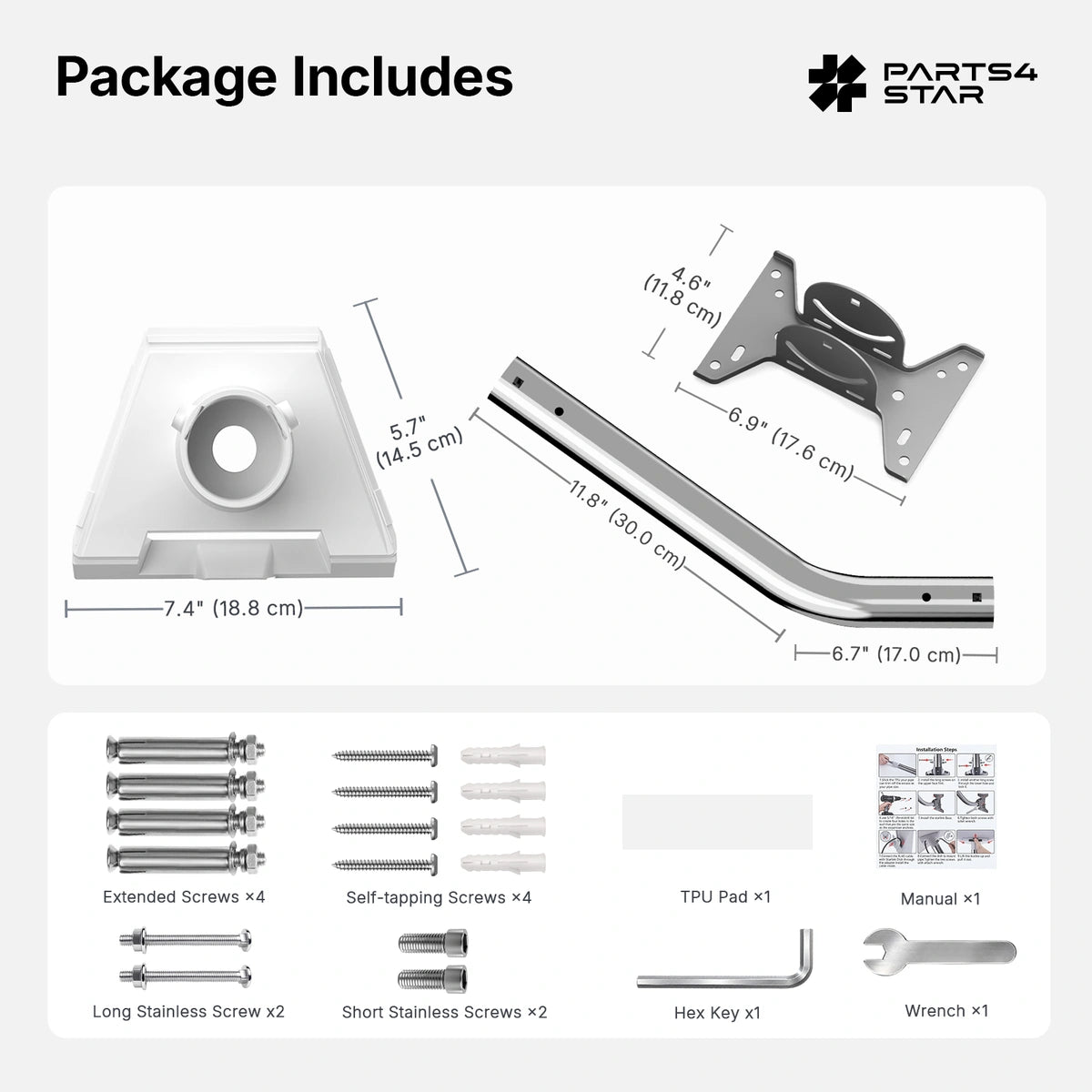 Starlink Gen 3 Adjustable Stainless Steel Mount Kit for Standard 4 / 4X - Parts4Star