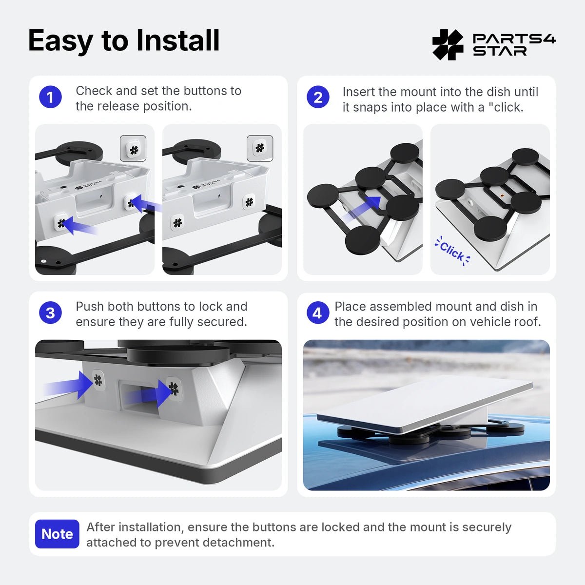 Starlink Mini Secure-Lock Quick-Release Magnetic Mount with 6 Magnetic Feet, 304 lb Strong Magnetic Force, Heavy-Duty Base - Parts4Star