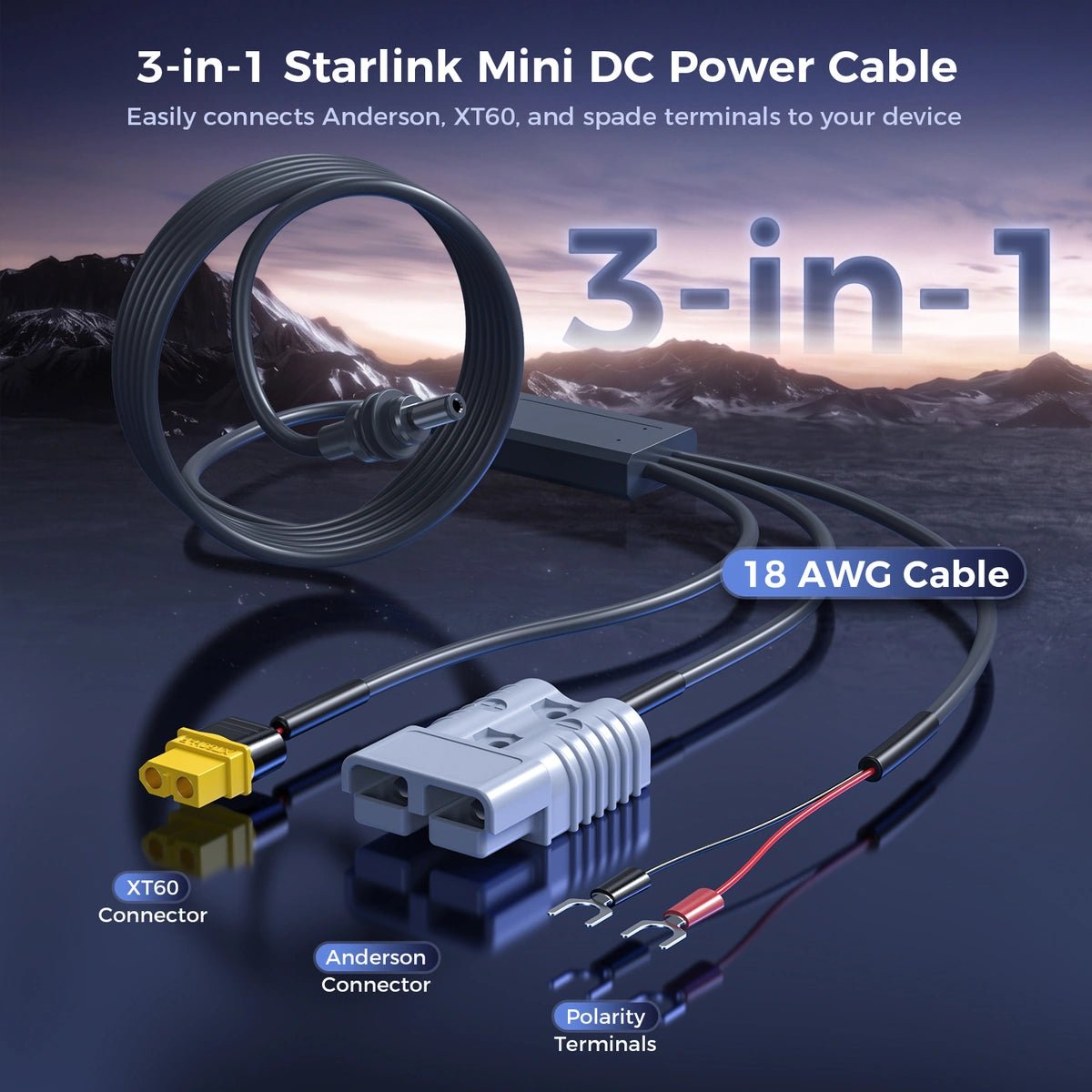 Starlink Mini 3-in-1 Power Cable, Anderson, U-Fork Terminals & XT60 - Parts4Star