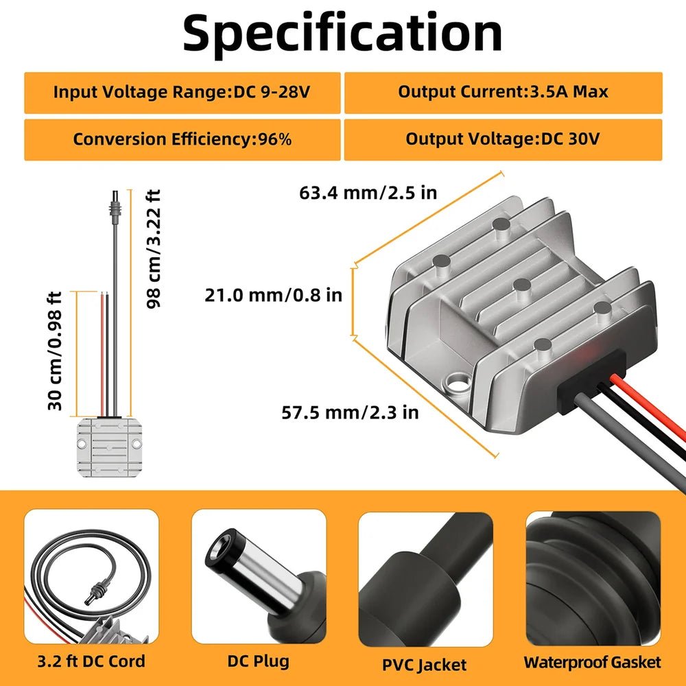 12V/24V to 30V Power Supply Adapter with DC Plug for Starlink Mini - Parts4Star