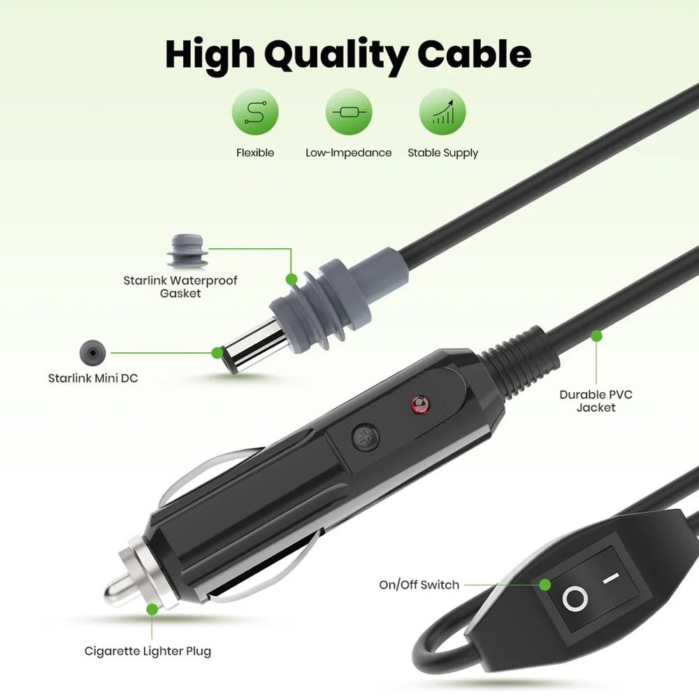 Car Charger to DC Cable with Switch for Starlink Mini (10ft/3M) - Parts4Star