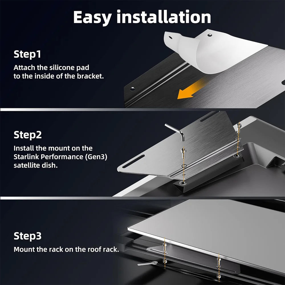 Stainless Steel Roof Rack Mount for Starlink Performance (Gen 3) - Parts4Star