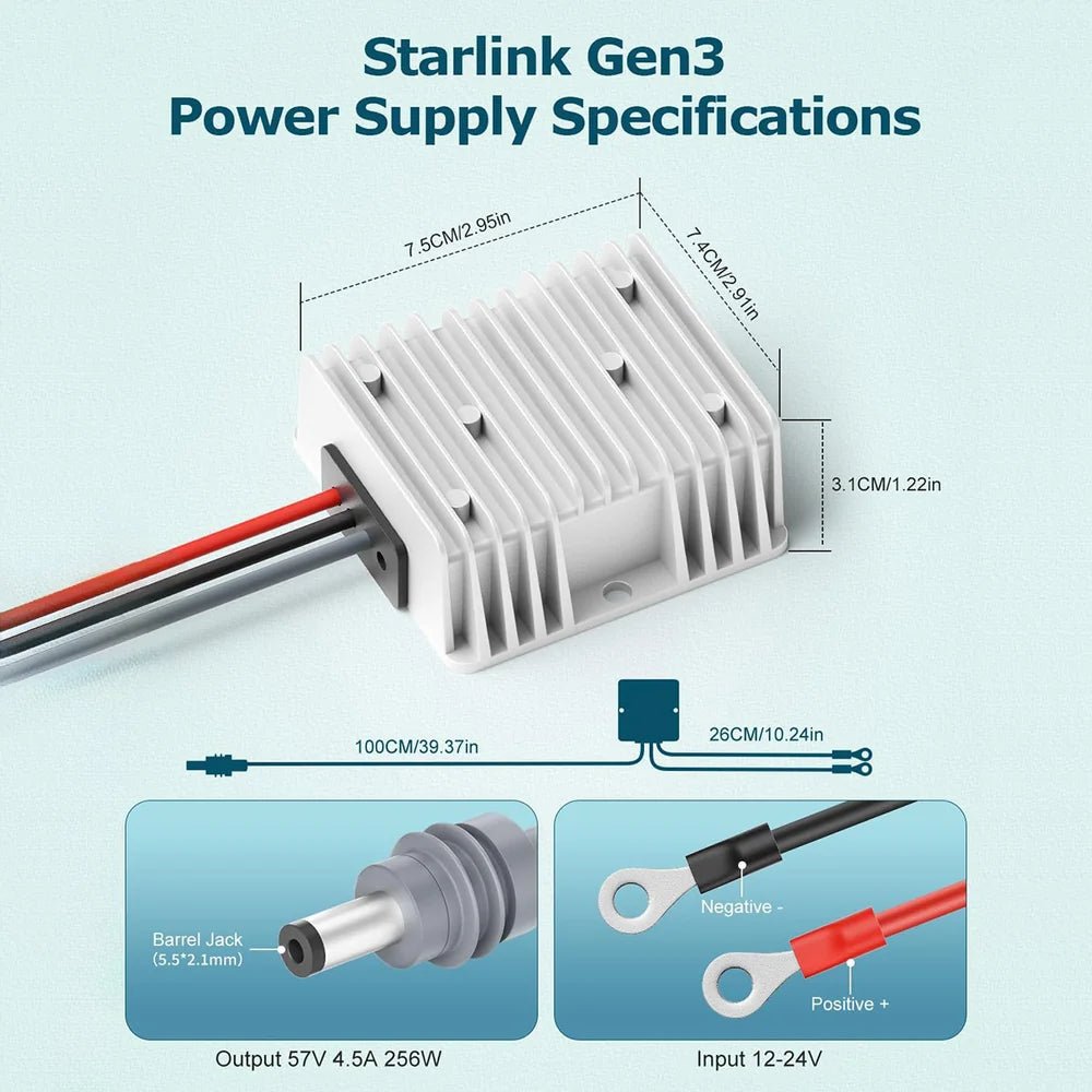 Starlink Gen 3 12V to 57V Power Converter Kit for Standard 4 / 4X – with DC Plug - Parts4Star