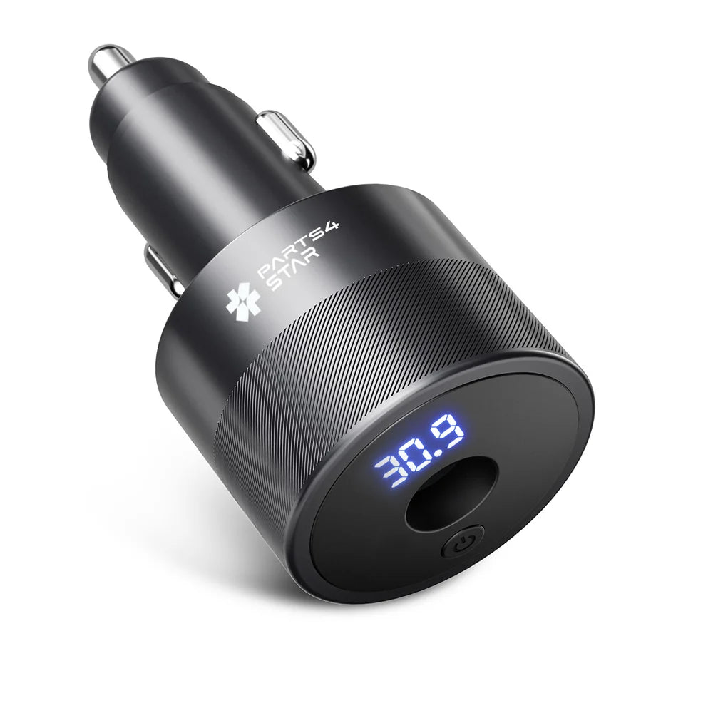 Car adapter with digital display showing 30.9V