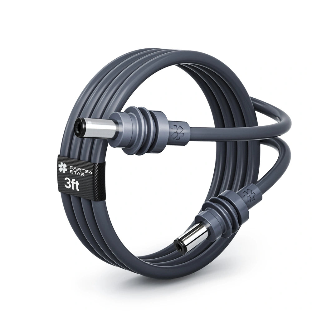 3ft DC power cable coiled with connectors
