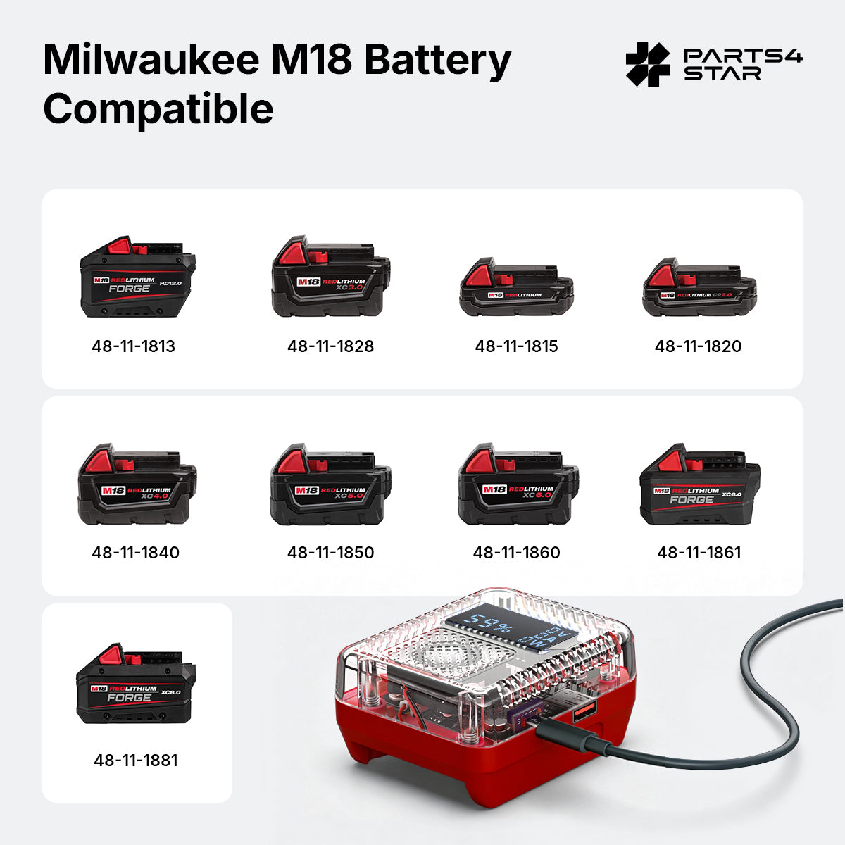 Compatibility chart for Milwaukee M18 batteries