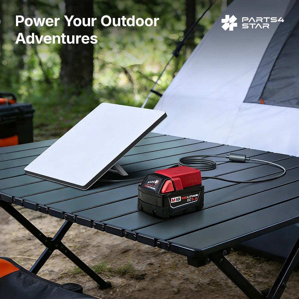 Battery adapter in outdoor camping setup