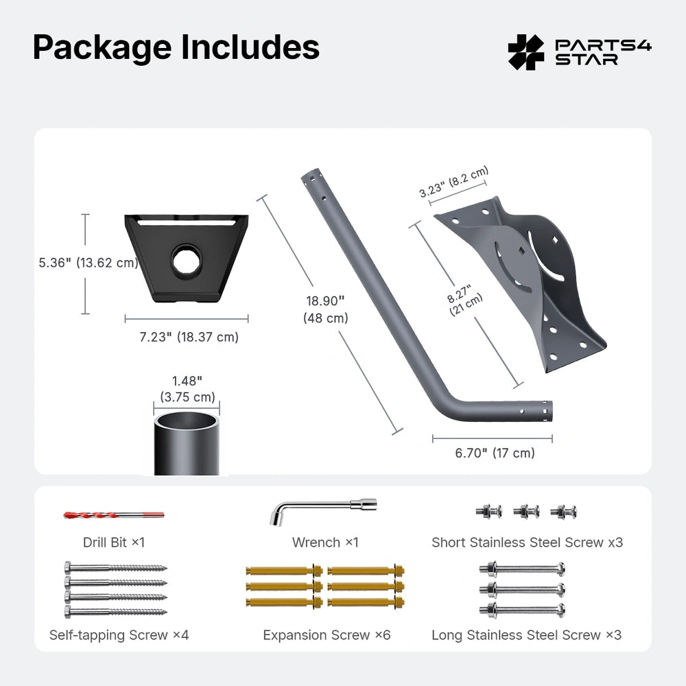 Package includes parts list for Starlink mount