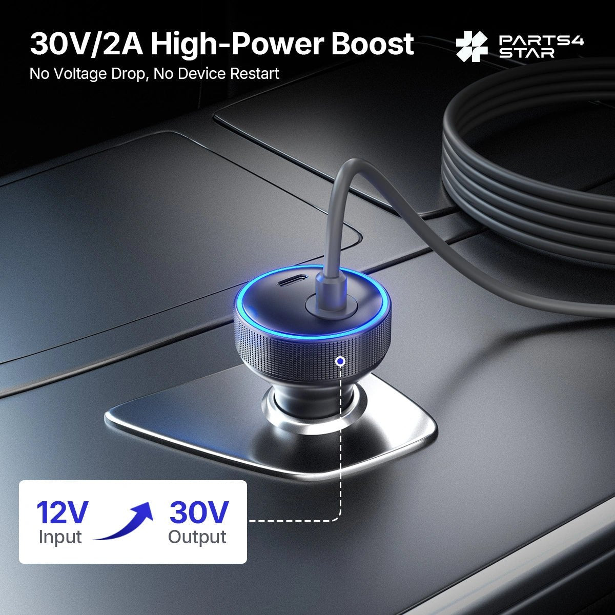 Starlink Mini 30V Step-Up Car Adapter with Flat DC Cable - Parts4Star