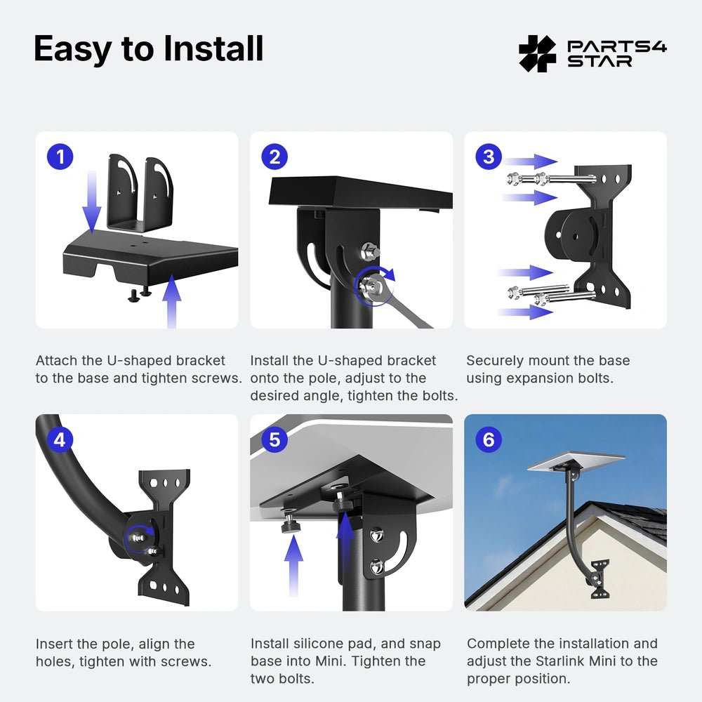 Starlink Mini Adjustable Wall & Roof Mount - 18.5'' Long Extension Pole - Parts4Star
