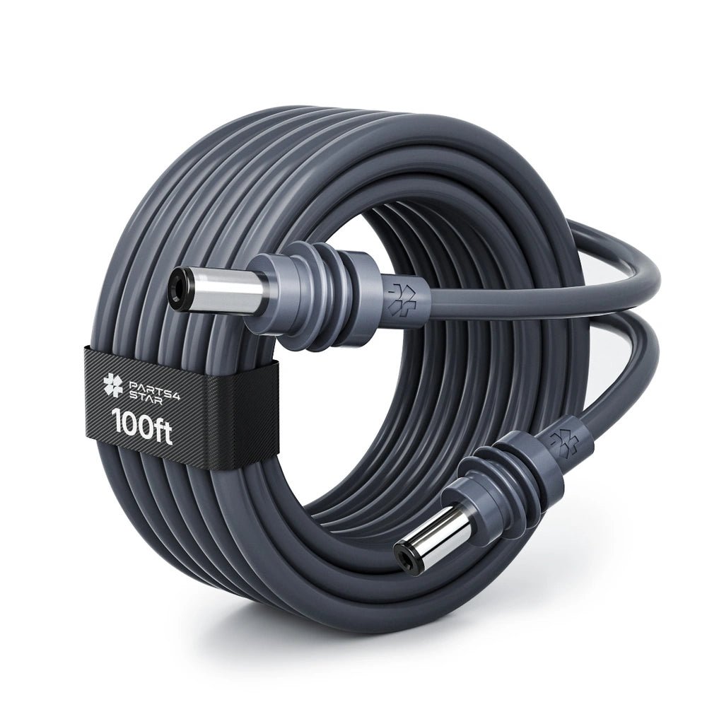 100ft DC power cable coiled with connectors
