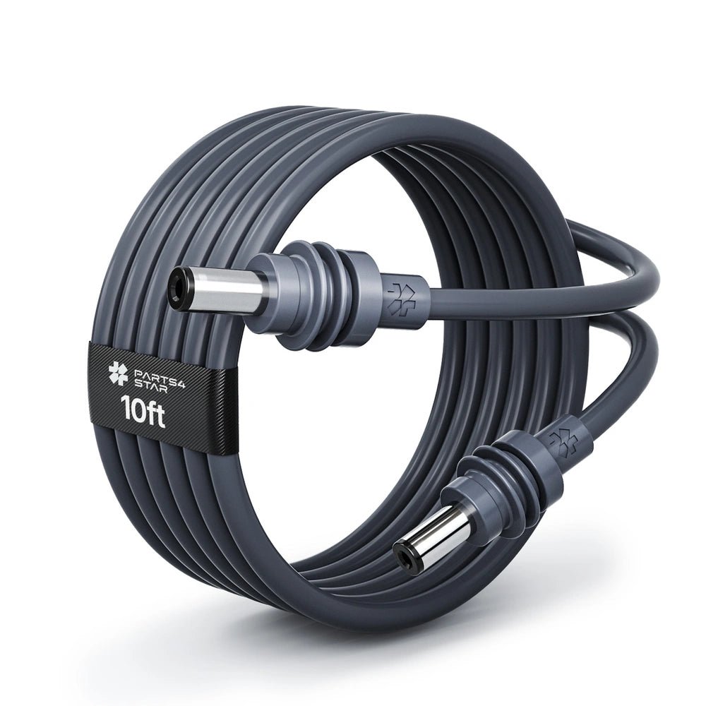 10ft DC power cable coiled with connectors