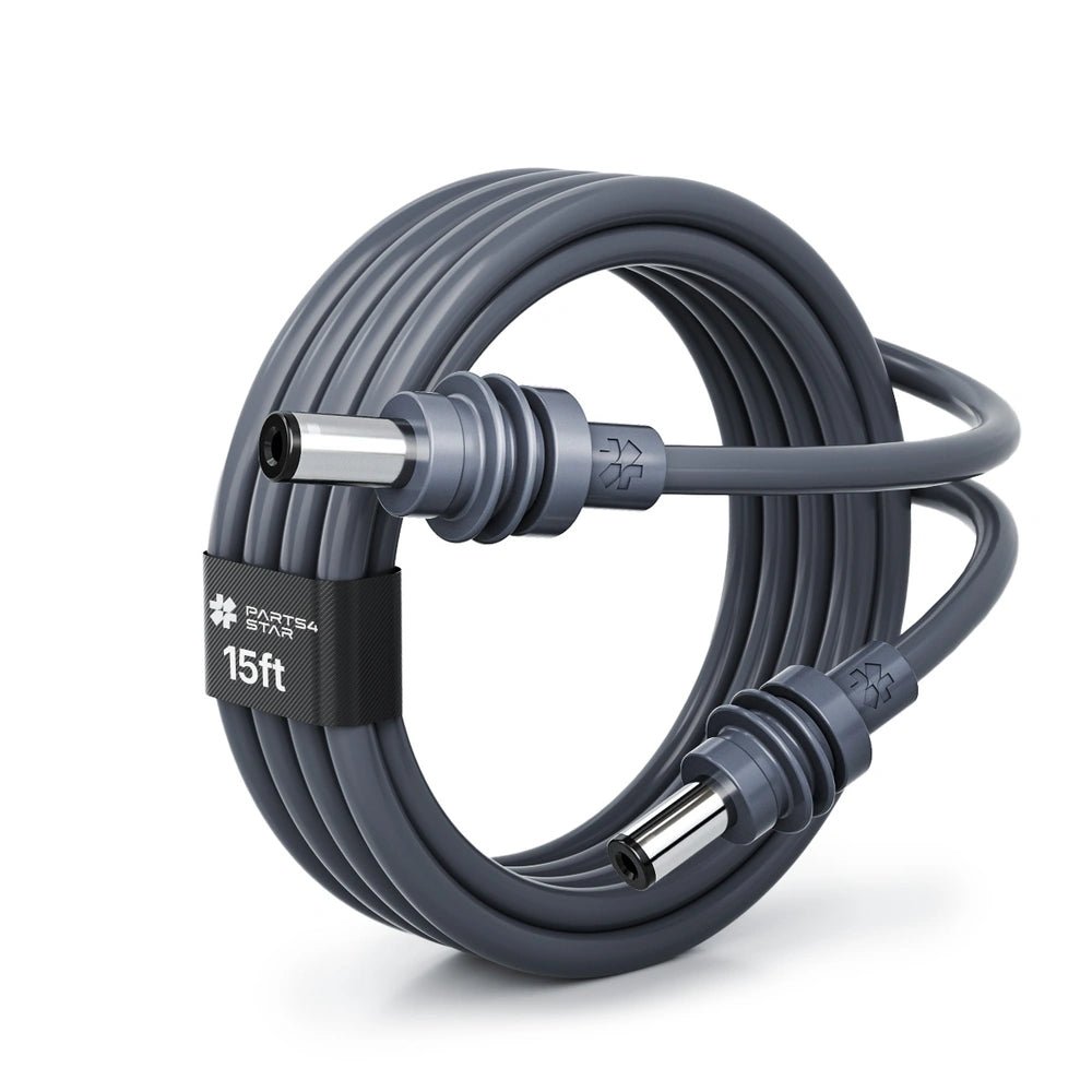 15ft DC power cable coiled with connectors