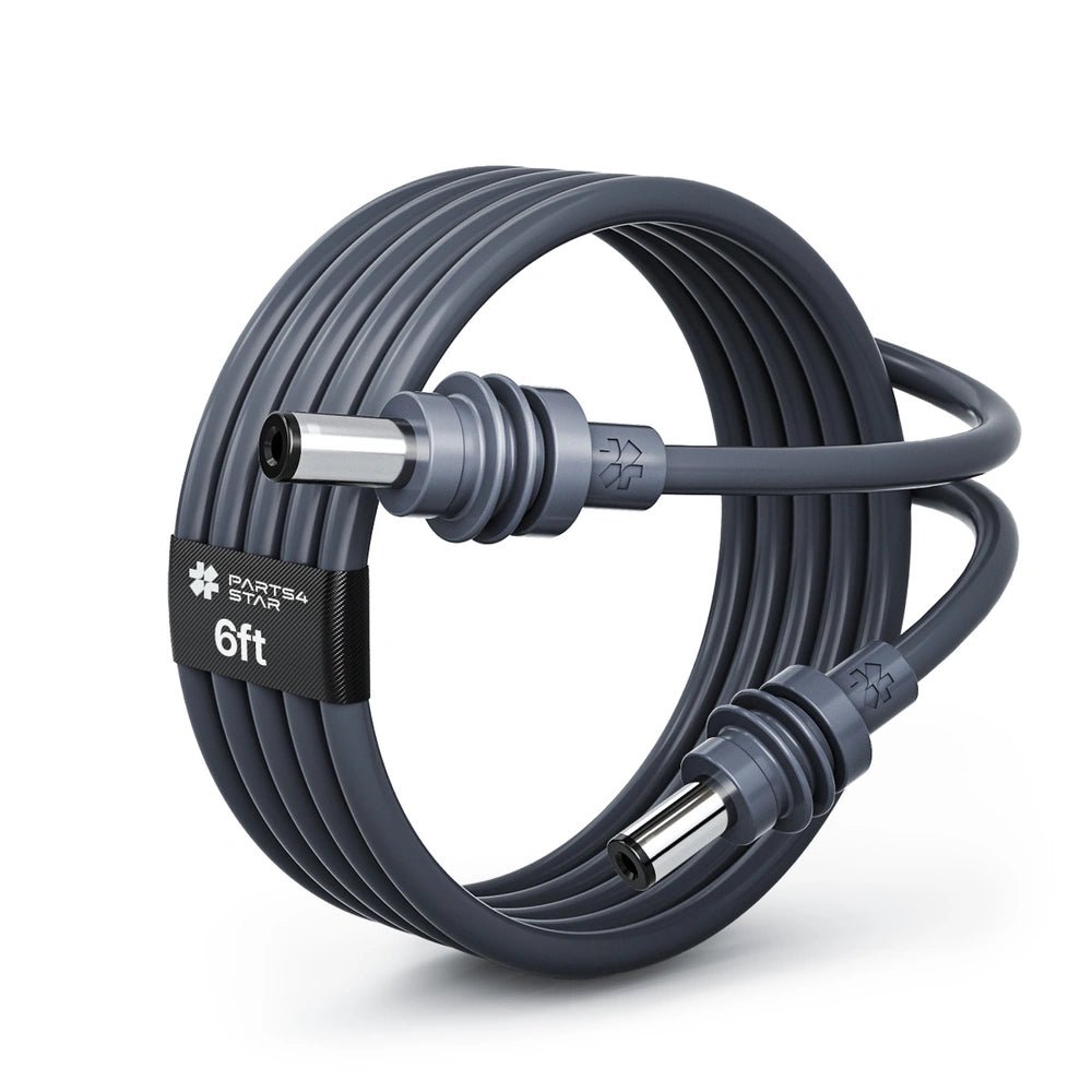 6ft DC power cable coiled with connectors