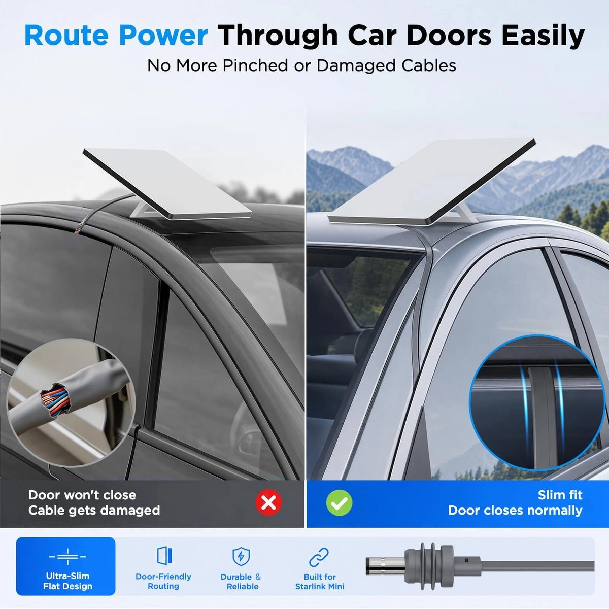 Starlink Mini Flat DC Power Cable - Window Pass-Through - Parts4Star