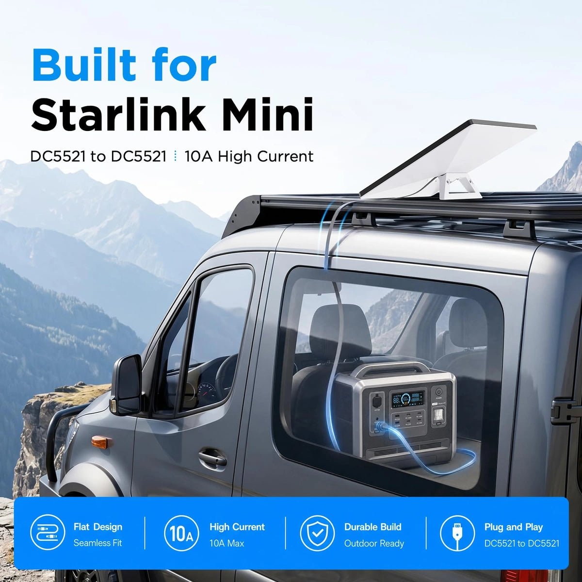 Starlink Mini Flat DC Power Cable - Window Pass-Through - Parts4Star