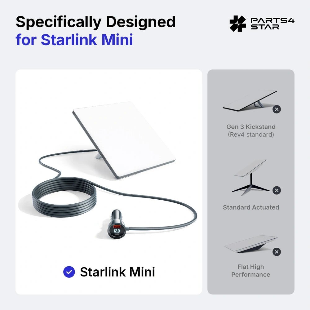 Car Cigarette Lighter DC Power Cable with Voltage Display for Starlink Mini - Parts4Star