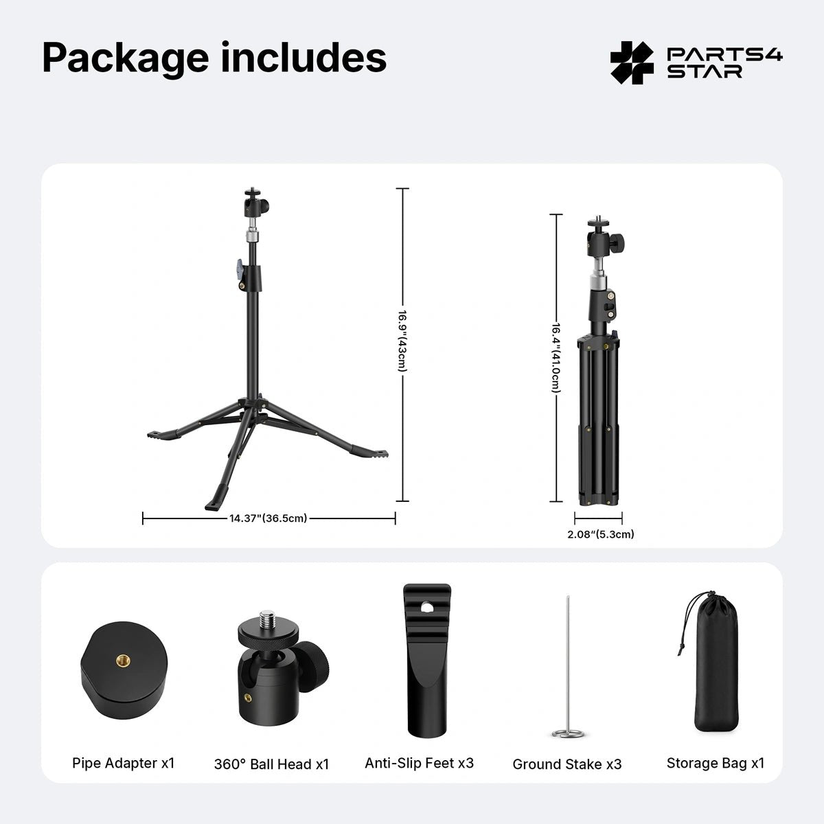 Package contents of the tripod mount system