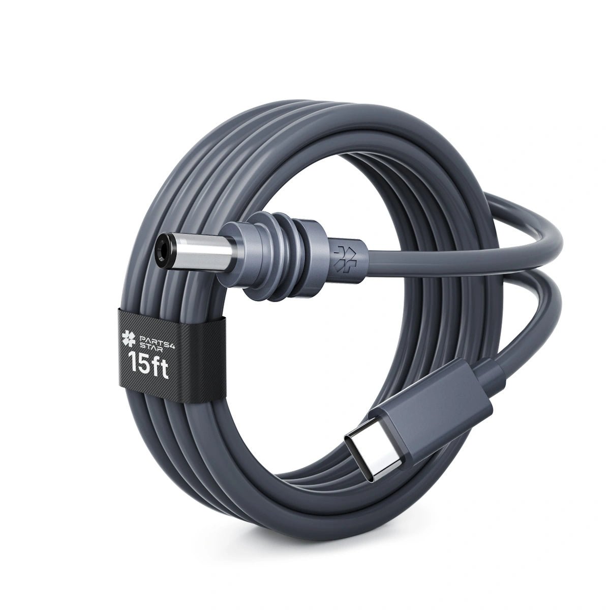 USB-C to DC power cable coiled, 15ft length