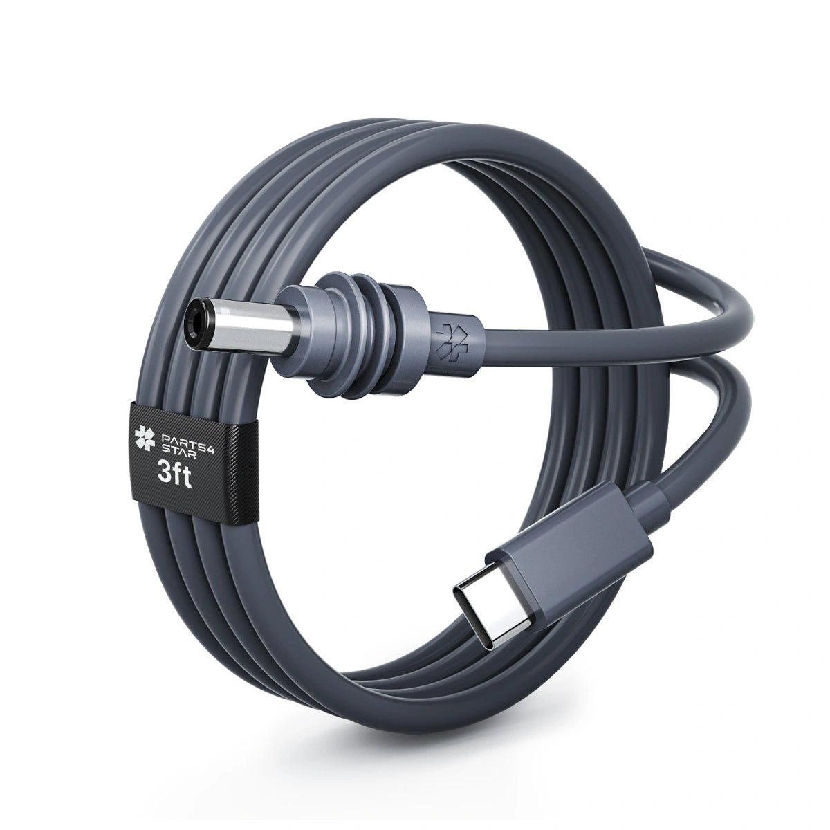 USB-C to DC power cable coiled, 3ft length